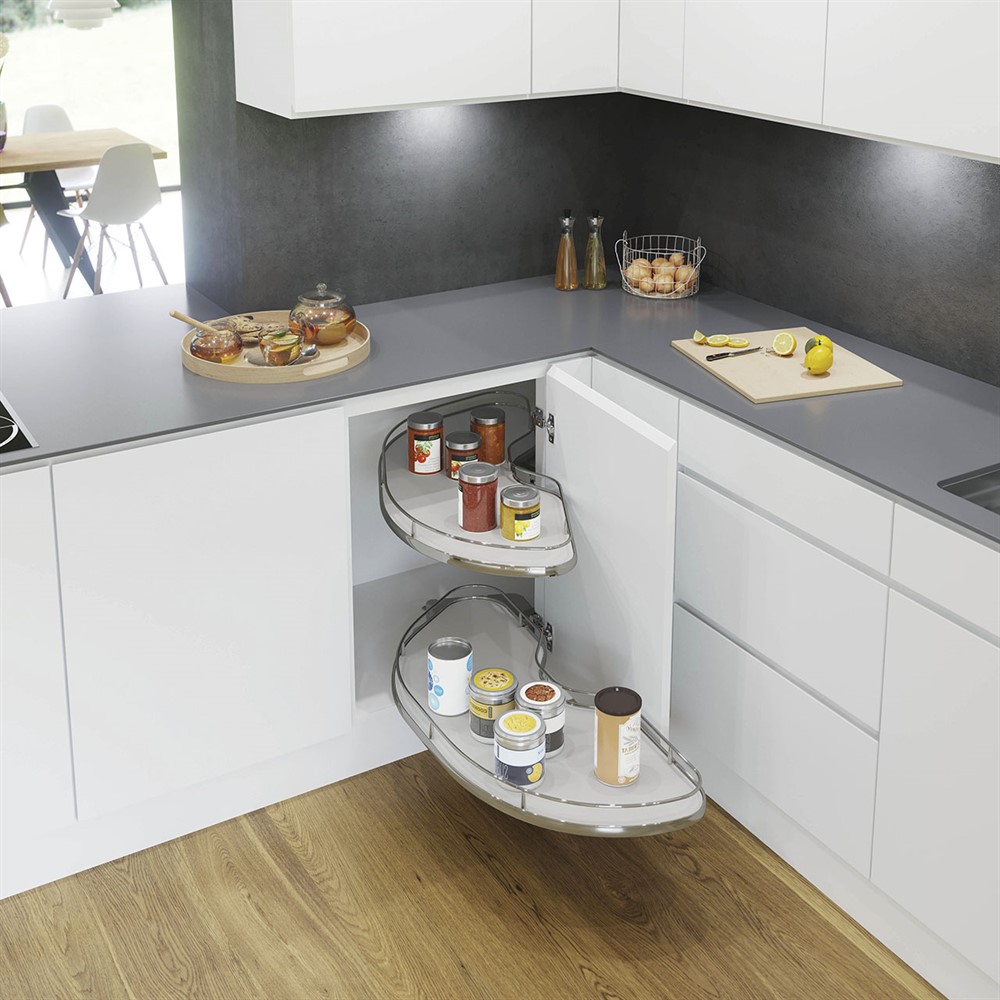 Beslag Design Hörnskåpsutdrag Cornerstone Maxx 1000 vä vit/krom