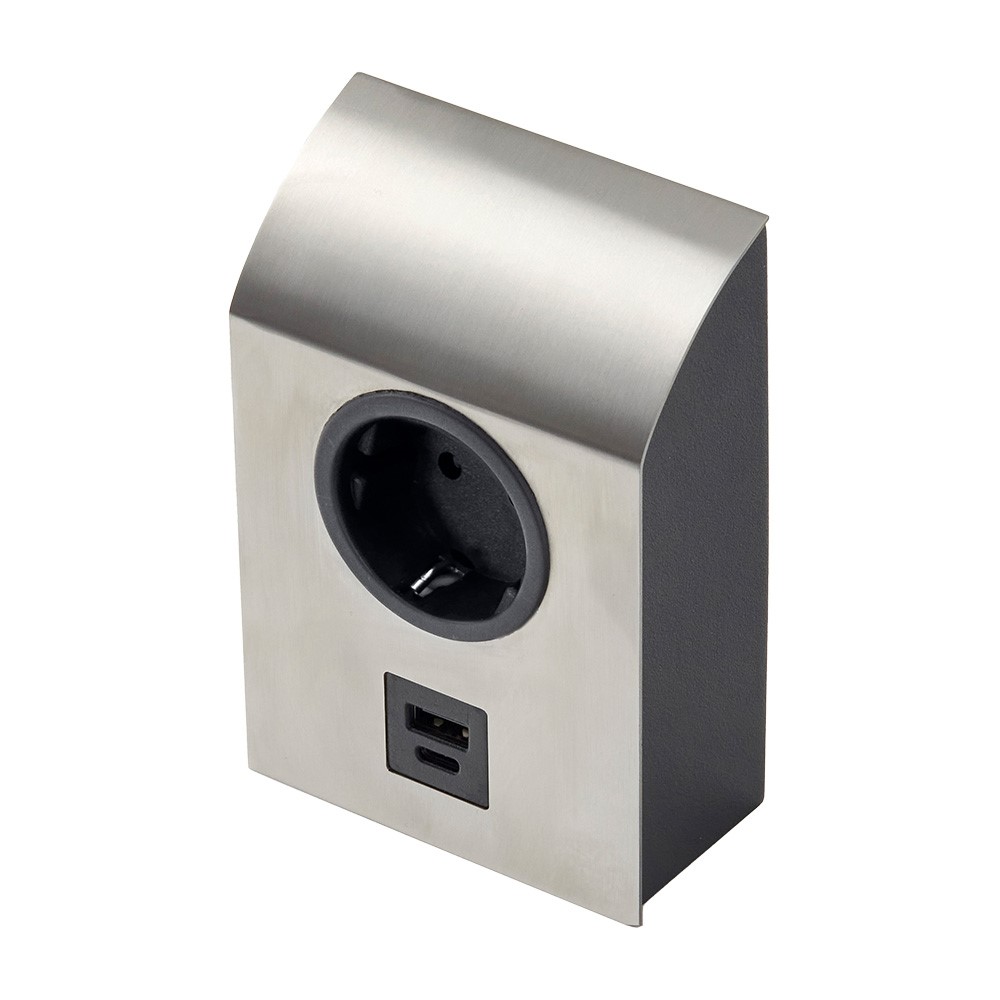 Beslag Design Eluttag mini Born 1st el, 1st USB A, 1st USB C rostfri look