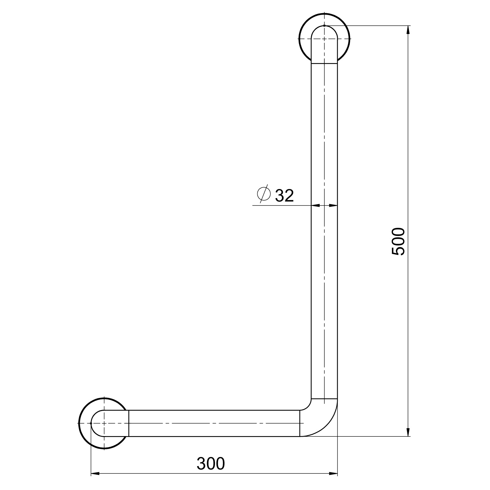 GRABBA VINKLAT STÖDHANDTAG 32MM HÖ STSH-791B