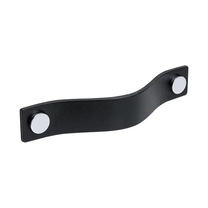Handtag Loop - 128mm - Svart läder/polerad krom