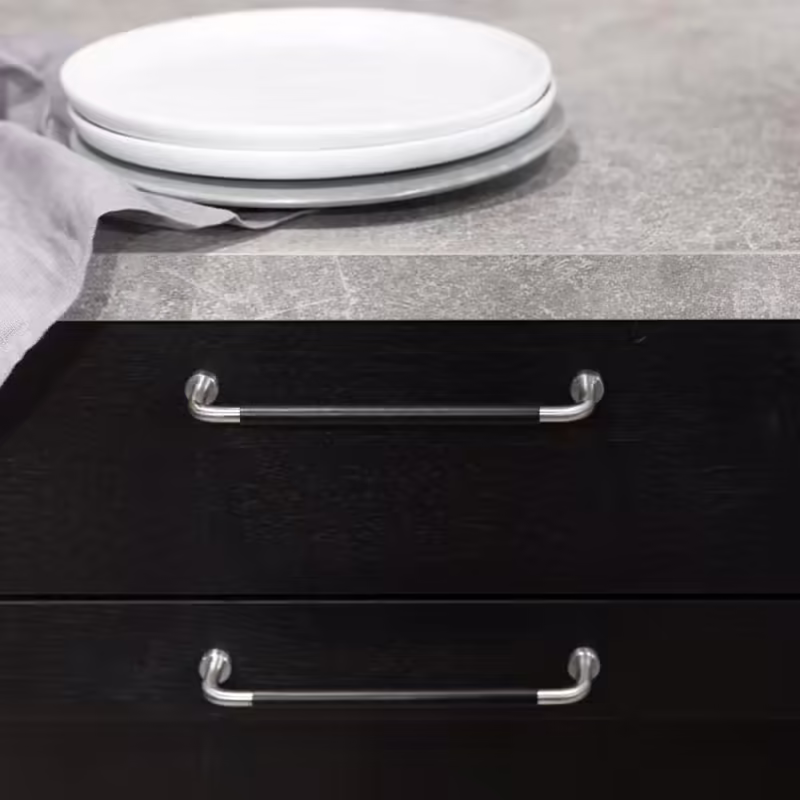 Handtag Lounge - 160mm - Rostfritt/Svart lädersvept