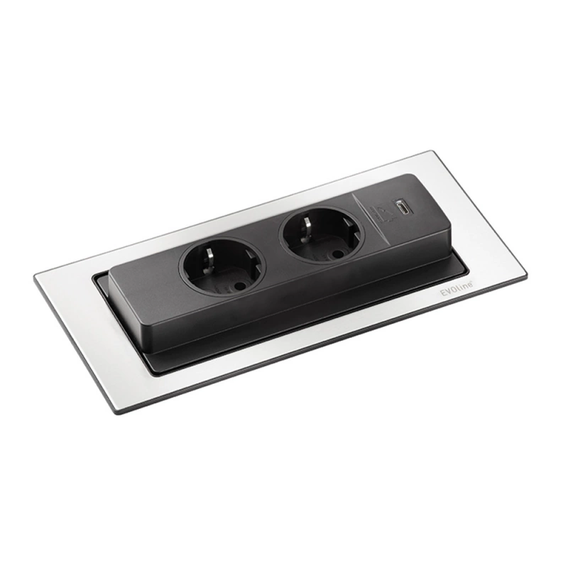 Powerbox Backflip - Eluttag och USB-C - Rostfri look