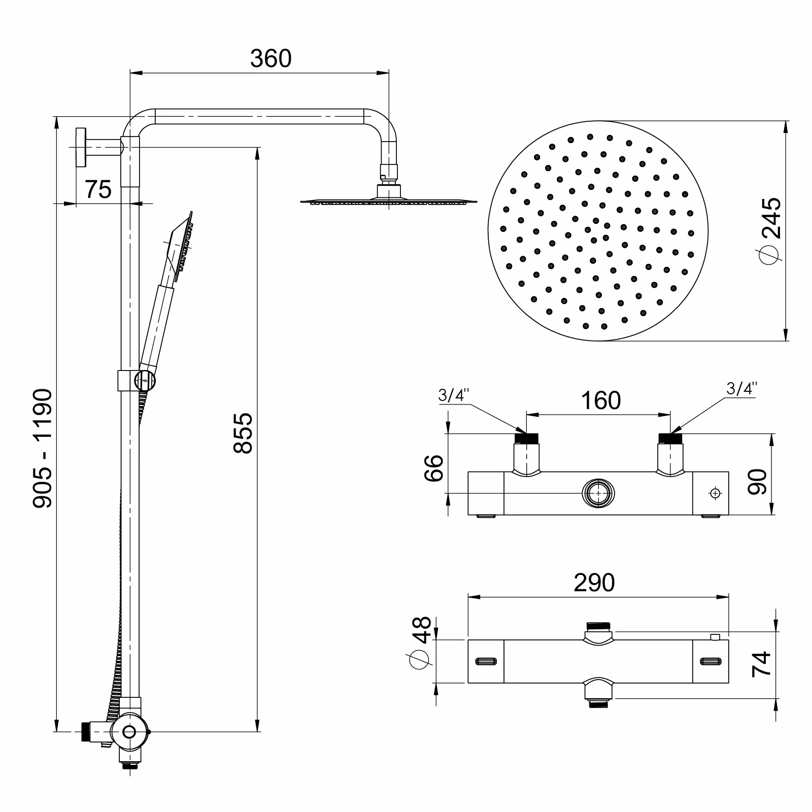 TITAN TI-501WE Takdusch m handdusch 160 CC