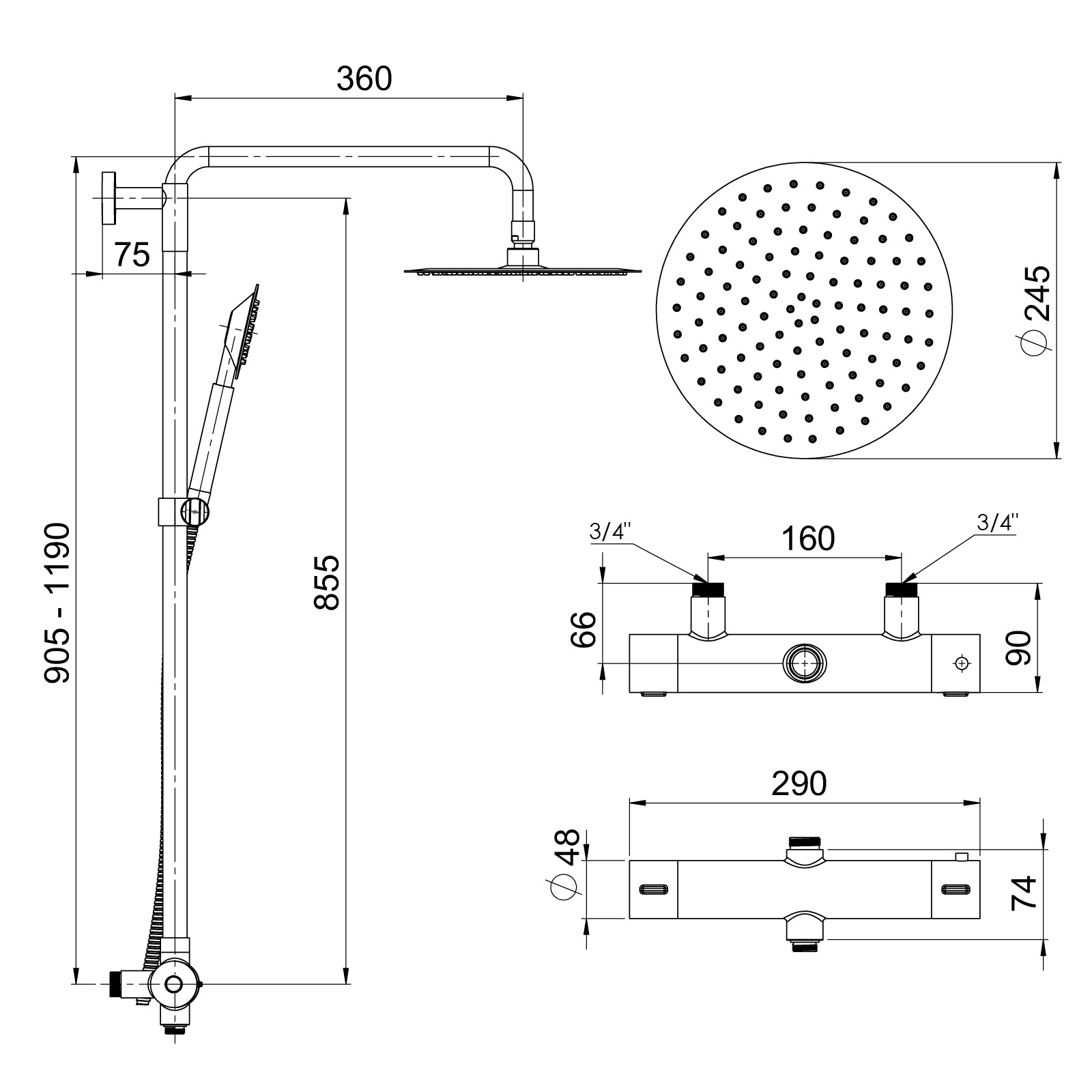 TITAN TI-501WE Takdusch m handdusch 160 CC